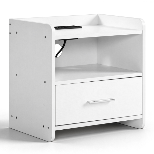 1抽屉1搁架2pcs床头柜 带2个USB插口刨花板&贴三胺储物柜 39*29*41cm 白色-3