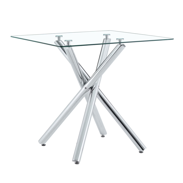 37.8 英寸圆形钢化玻璃吧台桌，银色交叉金属桌腿-2