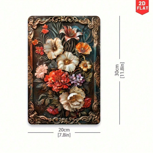 CIFbuy Retrustch 复古花卉金属招牌 8x12英寸，乡村风铁皮墙饰，适用于家居、厨房、花园装饰，创意复古风格花卉图案（TikTok, temu 自提物流）-3