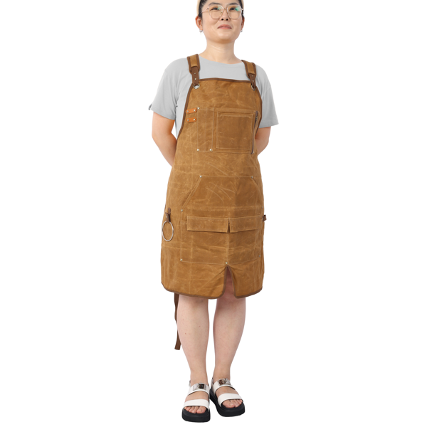 Long Heavy Duty Waxed Canvas Tool Apron, Carpenter Aprons, Woodworking Aprons, Carpenters Water-Resistant 18 Oz ,Fully Adjustable to Comfortably Fit Men and Women-1