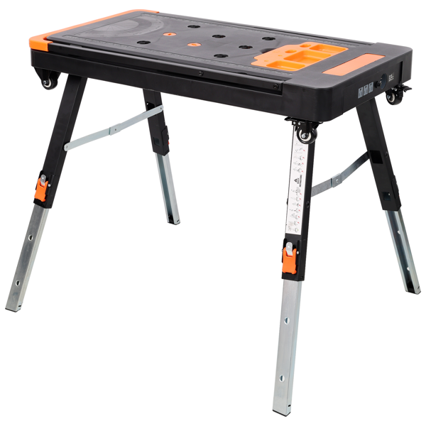 8-in-1 Multifunctional Folding Work Table with US Standard Socket, Portable Heavy Duty Workbench with Wheels for Garage Workshop Home Use-8