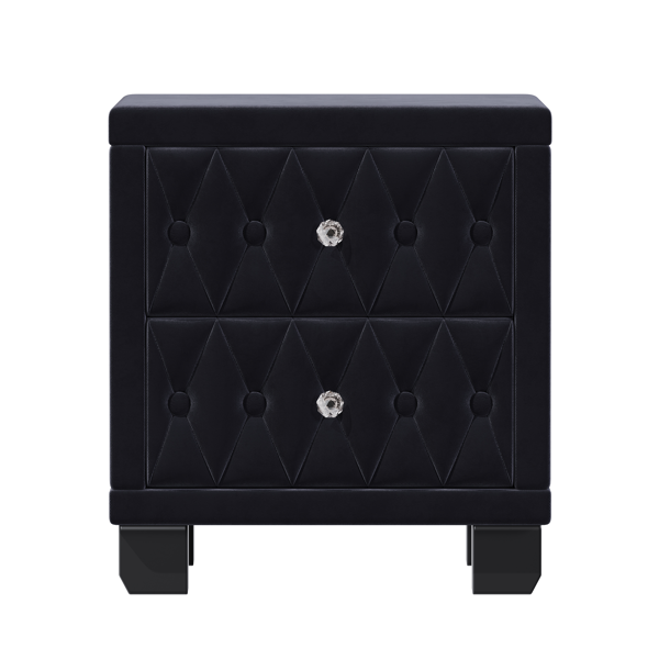 Elegant Velvet Nightstand with 2 Drawers and Crystal Handle, Storage Bedside Table with Button-Tufted, Black(Old SKU:N733P210398B)-4