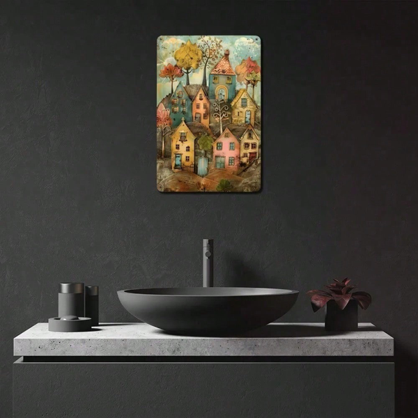CIFbuy 异想天开村庄金属铁皮招牌 20x30厘米 乡村风铁质铭牌 室内外家居酒吧咖啡馆花园墙面装饰（TikTok, temu 自提物流）-6