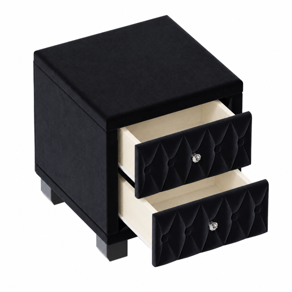 Elegant Velvet Nightstand with 2 Drawers and Crystal Handle, Storage Bedside Table with Button-Tufted, Black(Old SKU:N733P210398B)-9