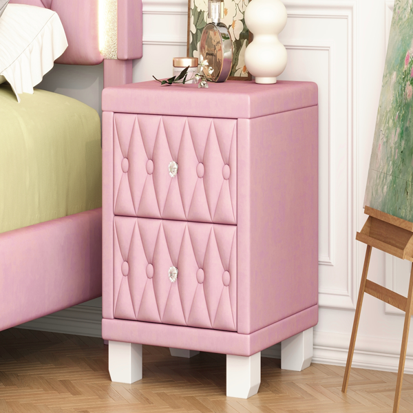 Elegant Velvet Nightstand with 2 Drawers and Crystal Handle, Storage Bedside Table with Button-Tufted, Pink(Old SKU:N733P210398H)-12