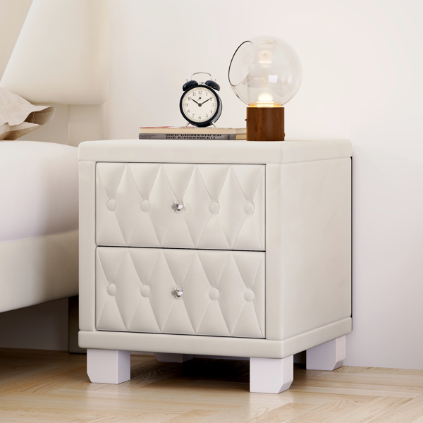 Elegant Velvet Nightstand with 2 Drawers and Crystal Handle, Storage Bedside Table with Button-Tufted, Beige(Old SKU:N733P210398A)-4