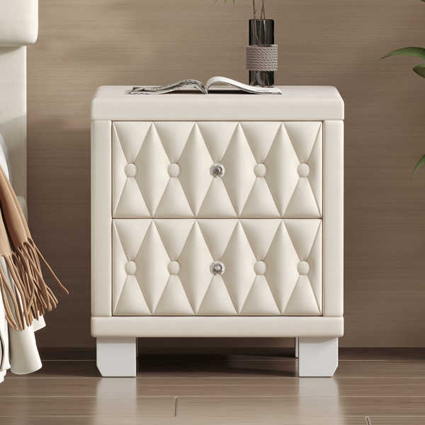 Elegant Velvet Nightstand with 2 Drawers and Crystal Handle, Storage Bedside Table with Button-Tufted, Beige(Old SKU:N733P210398A)-3