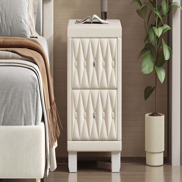 Elegant Velvet Nightstand with 2 Drawers and Crystal Handle, Storage Bedside Table with Button-Tufted, Beige(Old SKU:N733P210398A)-13