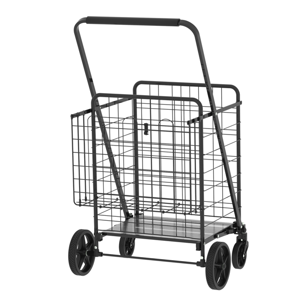 Extra Large Shopping Cart,Grocery Cart on Wheels, Foldable Utility Shopping Carts with Double Basket and 360° Rolling Swivel Wheels for Groceries Laundry-10