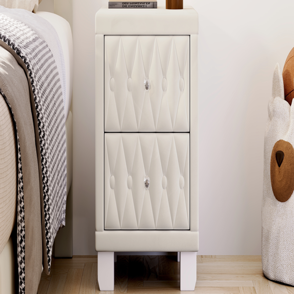 Elegant Velvet Nightstand with 2 Drawers and Crystal Handle, Storage Bedside Table with Button-Tufted, Beige(Old SKU:N733P210398A)-12