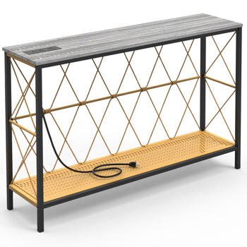 灰色 双层编绳纸藤 密度板贴三胺+铁 106*30*80cm 玄关桌