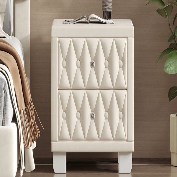 Elegant Velvet Nightstand with 2 Drawers and Crystal Handle, Storage Bedside Table with Button-Tufted, Beige(Old SKU:N733P210398A)-16