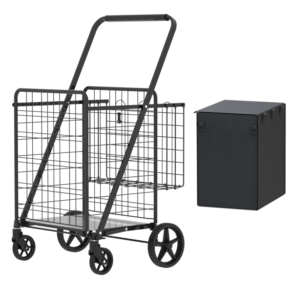 Extra Large Shopping Cart,Grocery Cart on Wheels, Foldable Utility Shopping Carts with Double Basket and 360° Rolling Swivel Wheels for Groceries Laundry-11