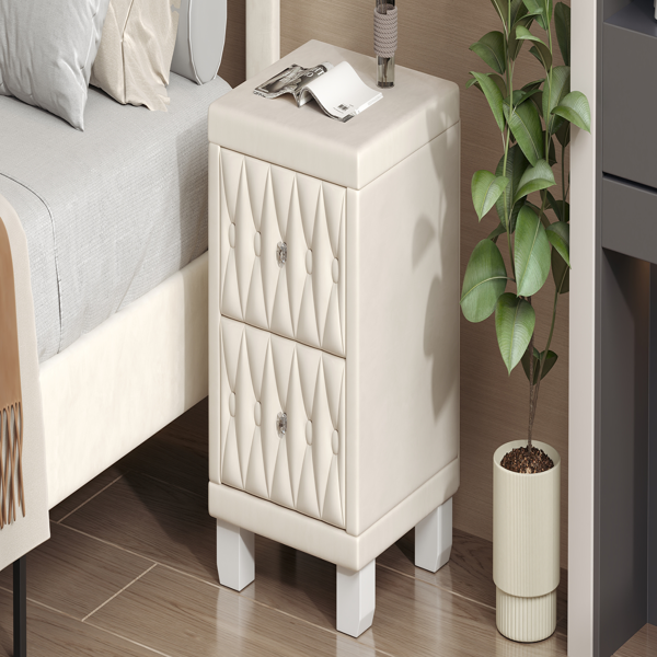 Elegant Velvet Nightstand with 2 Drawers and Crystal Handle, Storage Bedside Table with Button-Tufted, Beige(Old SKU:N733P210398A)-14