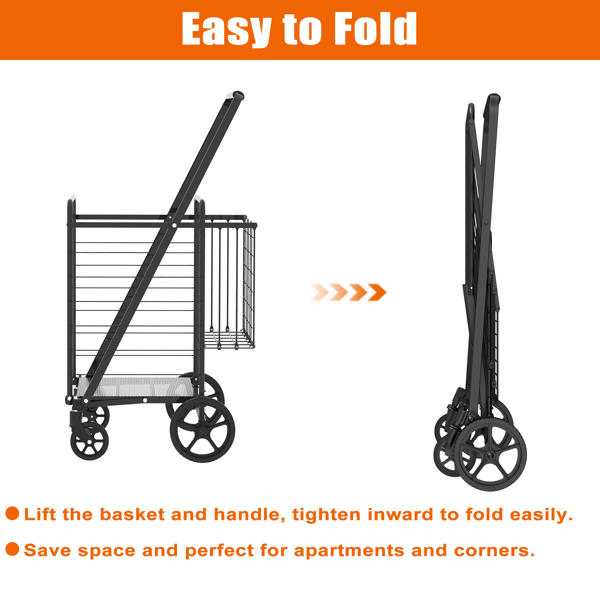 Extra Large Shopping Cart,Grocery Cart on Wheels, Foldable Utility Shopping Carts with Double Basket and 360° Rolling Swivel Wheels for Groceries Laundry-6