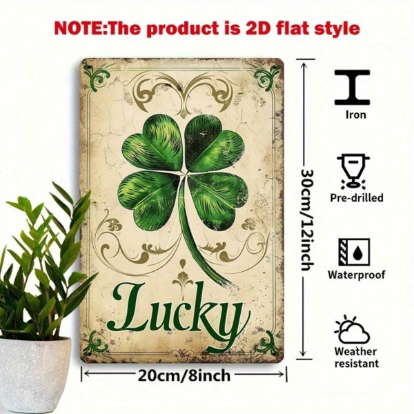CIFbuy 复古锡制金属招牌 8x12英寸，四叶草幸运三叶草墙饰，复古家居酒吧咖啡馆车库装饰（TikTok, temu 自提物流）-3