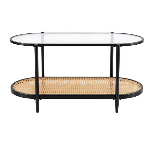【禁售AM】黑色 椭圆形 PVC编藤 铁 长虹玻璃 双层 茶几 CTR0OBR 96*50*46cm-8