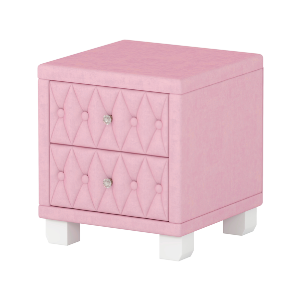 Elegant Velvet Nightstand with 2 Drawers and Crystal Handle, Storage Bedside Table with Button-Tufted, Pink(Old SKU:N733P210398H)-9
