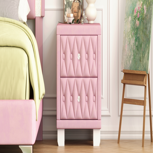 Elegant Velvet Nightstand with 2 Drawers and Crystal Handle, Storage Bedside Table with Button-Tufted, Pink(Old SKU:N733P210398H)-14