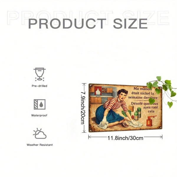 CIFbuy 复古金属铁皮招牌 8x12英寸——主妇清洁语录 趣味家居厨房墙面装饰 复古做旧平面二维搞笑艺术（TikTok, temu 自提物流）-4