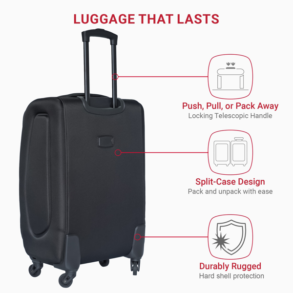 (20+24) Two-piece suitcase suitcase set Oxford trolley case without password lock universal wheel BLACK-6