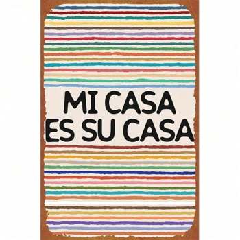 CIFbuy 锡制金属牌“Mi Casa Es Su Casa” 复古怀旧风厨房酒吧家居墙面装饰 8x12英寸 趣味乔迁礼物（TikTok, temu 自提物流）