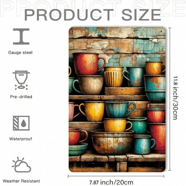 CIFbuy 复古8x12金属铁皮招牌 乡村风咖啡杯墙饰 复古风格装饰牌 适用于家居酒吧咖啡馆装饰（TikTok, temu 自提物流）-3