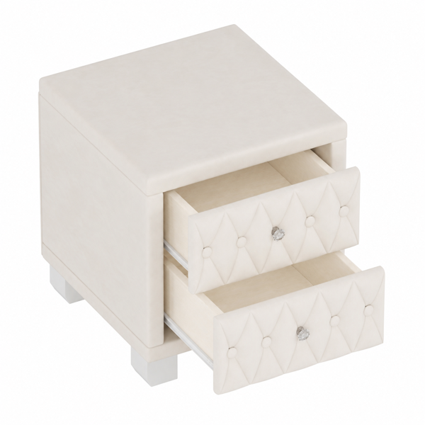 Elegant Velvet Nightstand with 2 Drawers and Crystal Handle, Storage Bedside Table with Button-Tufted, Beige(Old SKU:N733P210398A)-9
