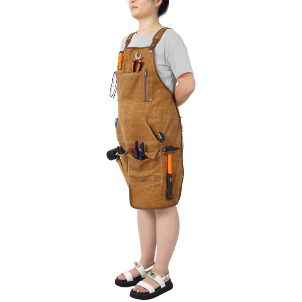 Long Heavy Duty Waxed Canvas Tool Apron, Carpenter Aprons, Woodworking Aprons, Carpenters Water-Resistant 18 Oz ,Fully Adjustable to Comfortably Fit Men and Women-12
