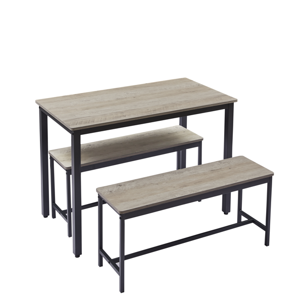 Dining Table Set, Bar Table with 2 Dining Benches, Kitchen Table Counter with Chairs, Industrial for Kitchen Breakfast Table, Living Room, Party Room, Grey and Black,43.3″L x 23.6″W x 29.9″H-4
