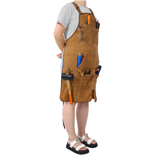 Long Heavy Duty Waxed Canvas Tool Apron, Carpenter Aprons, Woodworking Aprons, Carpenters Water-Resistant 18 Oz ,Fully Adjustable to Comfortably Fit Men and Women-11