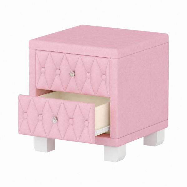 Elegant Velvet Nightstand with 2 Drawers and Crystal Handle, Storage Bedside Table with Button-Tufted, Pink(Old SKU:N733P210398H)-8
