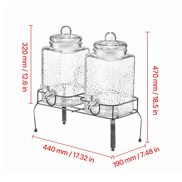 1.5加仑玻璃饮水机2包，带金属支架和不锈钢龙头的饮水机，用于冰茶、柠檬水、果汁和水，派对和家庭娱乐-3