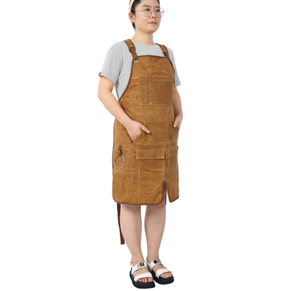 Long Heavy Duty Waxed Canvas Tool Apron, Carpenter Aprons, Woodworking Aprons, Carpenters Water-Resistant 18 Oz ,Fully Adjustable to Comfortably Fit Men and Women-10