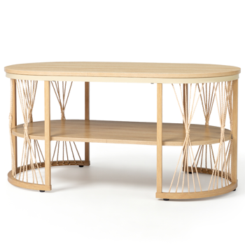 原木色 96*50*46cm 椭圆形 密度板贴三胺+铁 双层绳编 热转印 茶几