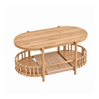 原木色 96*50*46cm 密度板贴三胺+铁 双层绳编 热转印 茶几