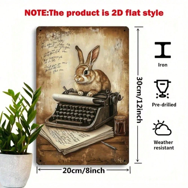 CIFbuy 复古兔形打字机铁皮装饰牌 8x12英寸 复古金属墙面艺术装饰，适用于农舍、家居、书房、酒吧、办公室等场所（TikTok, temu 自提物流）-4