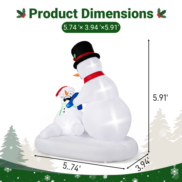 5.91ft 用吹风机的融化雪人 5颗LED灯 束口袋 210D涤纶 圣诞充气装饰 12V 12V,1500mA 18W 美规-2