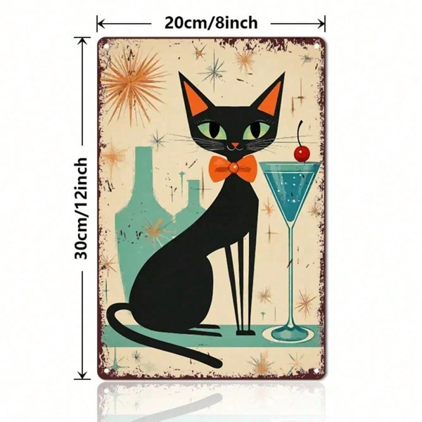 CIFbuy 复古黑猫马提尼金属招牌——做旧做旧做旧的锡板墙面装饰，8×12英寸，适用于家庭酒吧、咖啡馆、酒馆的艺术装饰（TikTok, temu 自提物流）-3