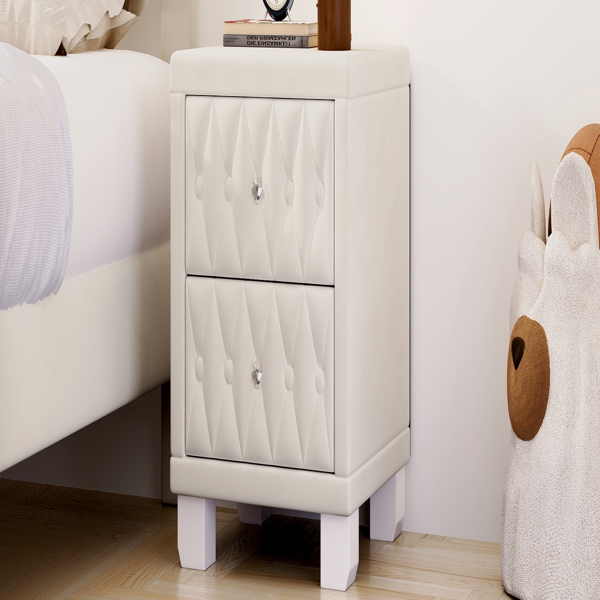 Elegant Velvet Nightstand with 2 Drawers and Crystal Handle, Storage Bedside Table with Button-Tufted, Beige(Old SKU:N733P210398A)-11