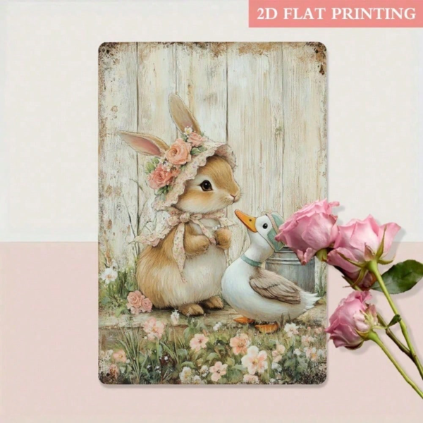 CIFbuy 复古风 兔子 鸭子 复古金属招牌 8x12英寸 铁质铭牌 镀锡板 乡村风格 墙面装饰 装饰 适用于客厅 卧室 花园（TikTok, temu 自提物流）-6