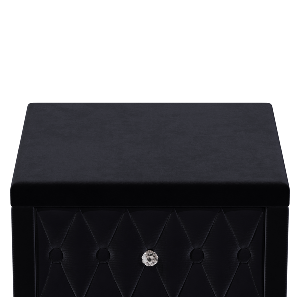 Elegant Velvet Nightstand with 2 Drawers and Crystal Handle, Storage Bedside Table with Button-Tufted, Black(Old SKU:N733P210398B)-5