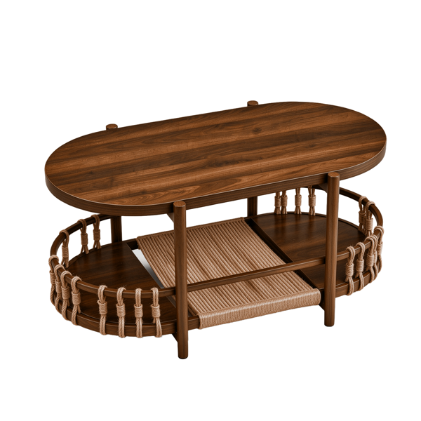 胡桃色 96*50*46cm 密度板贴三胺+铁 双层绳编 热转印 茶几-1