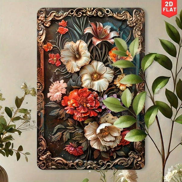 CIFbuy Retrustch 复古花卉金属招牌 8x12英寸，乡村风铁皮墙饰，适用于家居、厨房、花园装饰，创意复古风格花卉图案（TikTok, temu 自提物流）-6