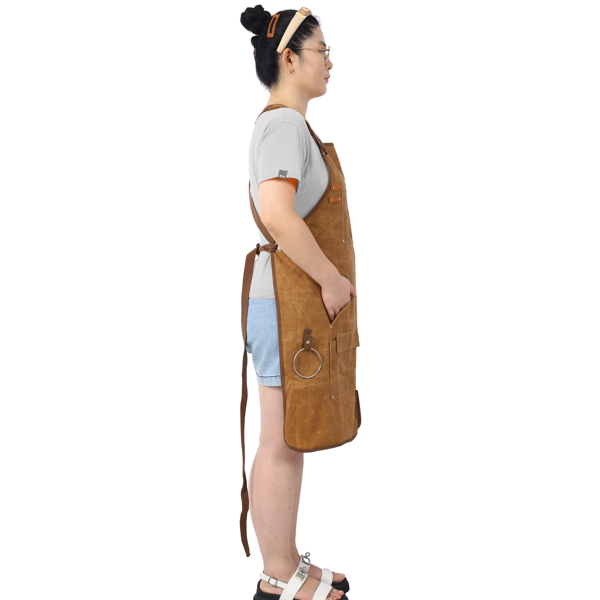 Long Heavy Duty Waxed Canvas Tool Apron, Carpenter Aprons, Woodworking Aprons, Carpenters Water-Resistant 18 Oz ,Fully Adjustable to Comfortably Fit Men and Women-4
