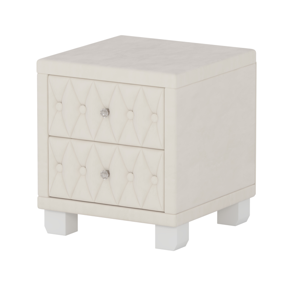 Elegant Velvet Nightstand with 2 Drawers and Crystal Handle, Storage Bedside Table with Button-Tufted, Beige(Old SKU:N733P210398A)-6