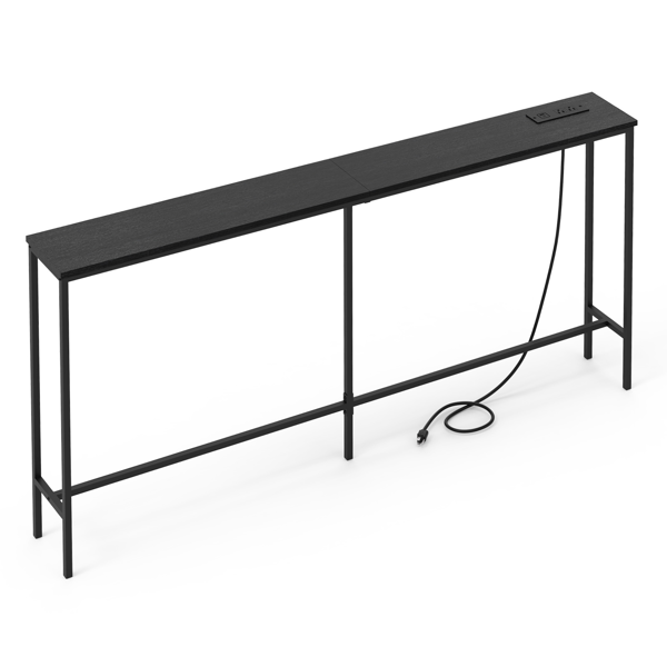 黑色 160cm长 密度板贴三胺+铁 160*20*79cm 玄关桌 带排插（美标）-1