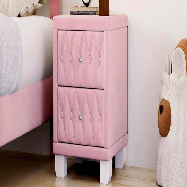Elegant Velvet Nightstand with 2 Drawers and Crystal Handle, Storage Bedside Table with Button-Tufted, Pink(Old SKU:N733P210398H)-16