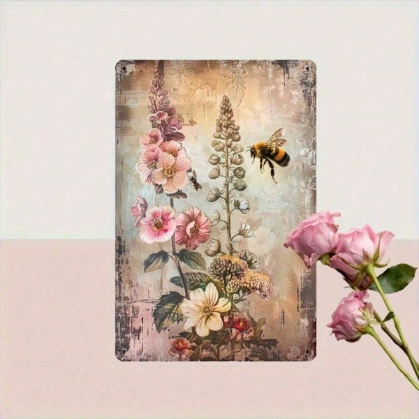 CIFbuy 复古蜜蜂与花卉铁皮招牌 8x12英寸，乡村风金属墙面装饰，适用于厨房、复古农舍风格挂板，适合家用酒吧或咖啡馆（TikTok, temu 自提物流）-5