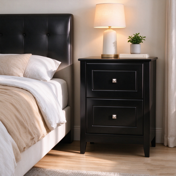 【禁售AM】黑色 密度板 喷漆 48*35*60cm 两抽 床头柜 带2个三插+1USB+1TYPE-C 美规电源-7